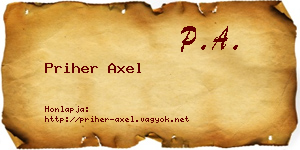 Priher Axel névjegykártya